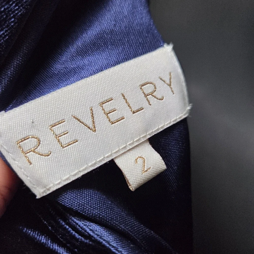 Revelry Dakota Velvet Dress Blue‎ Maxi Formal Bridesmaid Size 2